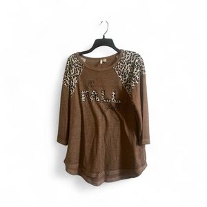 Brown Leopard Print Long Sleeve Top